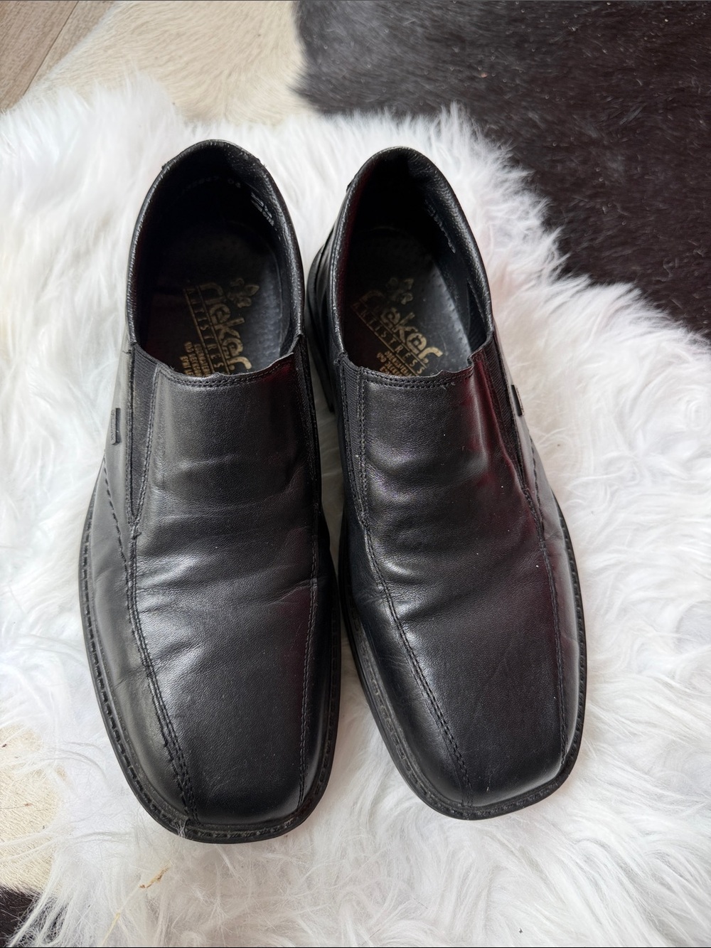 Rieker Men's Black Leather Slip-On Loafers
